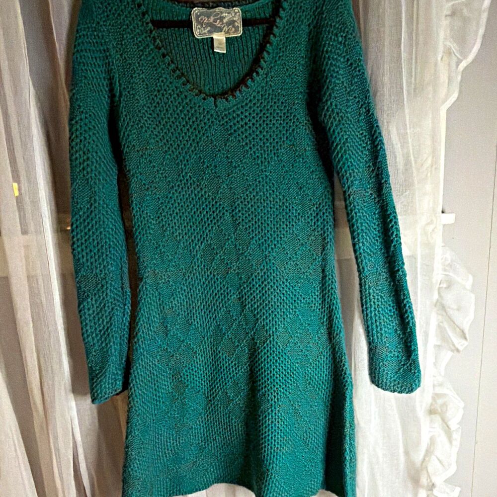 Mossimo Green Open-Knit Crochet Accent V-Neck Long Sleeve Sweater Size XL